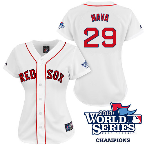 Daniel Nava #29 mlb Jersey-Boston Red Sox Women's Authentic 2013 World Series Champions Home White Baseball Jersey